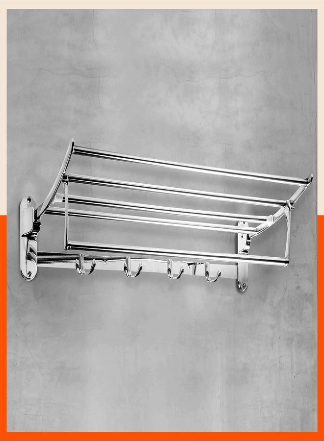 Bathla حامل/رف/حامل مناشف من الفولاذ المقاوم للصدأ من أكويلا باي باثلا - دورادو للمنزل | قابل للتركيب على الحائط وقابل للطي | طلاء كروم مقاوم للتآكل (كبير - 24 بوصة) - Image 1